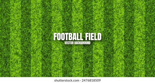 Soccer playing field with green grass. Football pitch background with stripes. Sports ground, stadium with fake or natural grass. Vector illustration