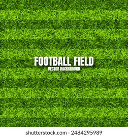 Soccer playing field with green grass. Football pitch background with stripes. Sports ground, stadium with fake or natural grass. Vector illustration