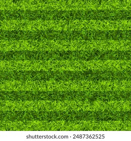 Soccer playing field with green grass. Football pitch background with stripes. Sports ground, stadium with fake or natural grass. Vector illustration