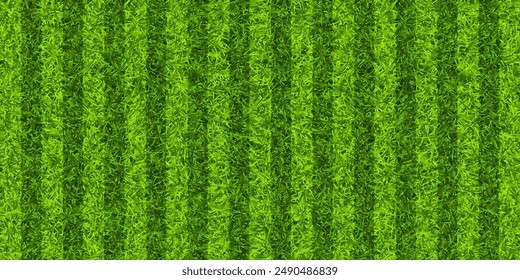 Soccer playing field with green grass. Football pitch background with stripes. Sports ground, stadium with fake or natural grass. Vector illustration