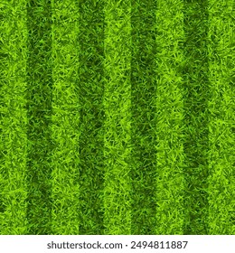 Soccer playing field with green grass. Football pitch background with stripes. Sports ground, stadium with fake or natural grass. Vector illustration.