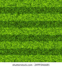 Soccer playing field with green grass. Football pitch background with stripes. Sports ground, stadium with fake or natural grass. Vector illustration