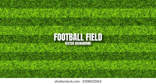 Soccer playing field with green grass. Football pitch background with stripes. Sports ground, stadium with fake or natural grass. Vector illustration