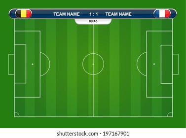 soccer playing field with statistics elements. Vector illustration. 