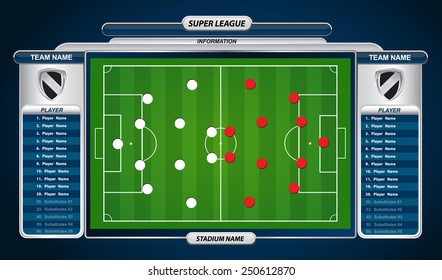soccer playing field with strategy elements. Vector illustration.