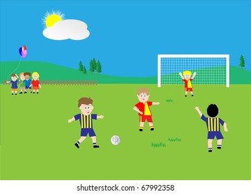 Soccer playing kids vector