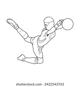 Soccer pose 4 goalkeeper catching ball vector line art isolated