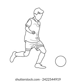 Soccer pose 6 dribbling vector line art isolated