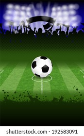 Soccer Poster with Ball and Fans, vector