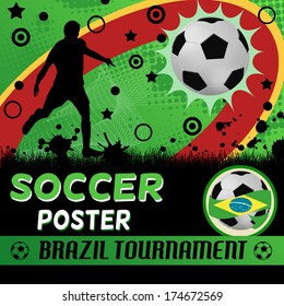 Soccer poster design. Abstract grunge sport flyer concept, vector illustration