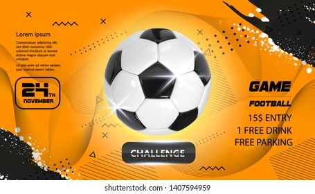 Soccer Poster design. Football Ball flyer concept. Design For Sport Bar ticket sale sport promotion. Tournament, Championship Flyer Design. Vector Soccer Sport Club, Academy Flyer or Invitation