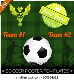 Soccer Poster with Players with Ball on grunge background, element for design, vector illustration
