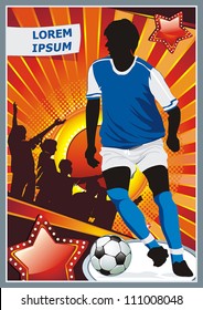 Soccer Poster with Players with Ball on grunge background. Original Vector illustration sports series. Classical football poster.