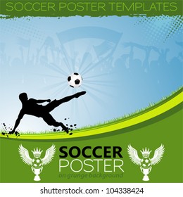 Soccer Poster with Players, Cup and Fans, element for design, vector illustration