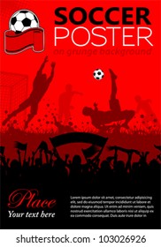 Soccer Poster with Players and Fans on grunge background, element for design, vector illustration