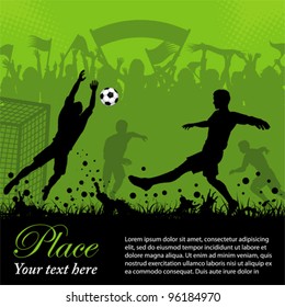 Soccer Poster with Players and Fans on grunge background, element for design. Vector illustration.