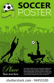 Soccer Poster with Players and Fans on grunge background, element for design. Vector illustration