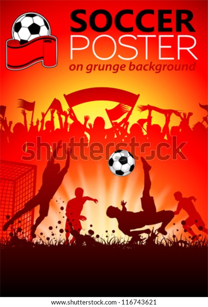 Fussball Poster Mit Spielern Und Fans Auf Stock Vektorgrafik Lizenzfrei