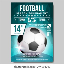 Soccer Poster Vector. Banner Advertising. Sport Event Announcement. Ball. Announcement, Game, League Design. Championship Illustration