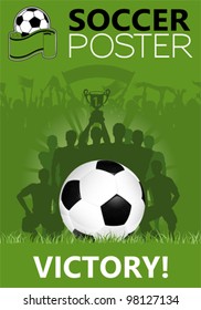 Soccer Poster with Winning Team with the Cup in his hands, vector illustration