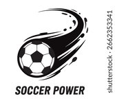 "Soccer Power" Vector Icon with Dynamic Ball Swoosh On White Background
