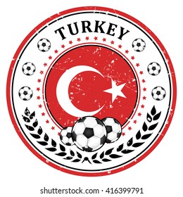 Soccer printable label with flag of Turkey. Printable grunge Turkey soccer label, containing soccer balls and Turkish flag. Print colors used