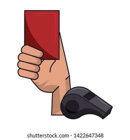 Soccer red referee card with whistle sport cartoons vector illustration graphic design