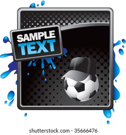 soccer referee ball on black halftone sign with blue splatter