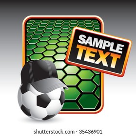 soccer referee ball on green hexagon banner