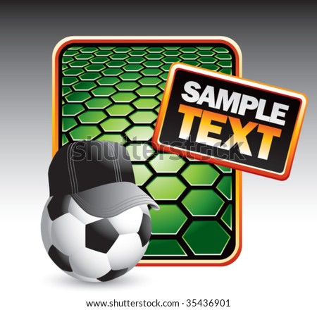 soccer referee ball on green hexagon banner