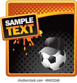 soccer referee ball on orange and black halftone advertisement
