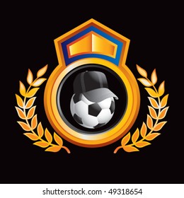 Fußball-Schiedsball auf orangefarbenem königlichem Display mit blauem Futter
