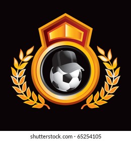 Fußball-Schiedsball auf orangefarbenem und rotem königlichem Display