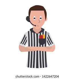 Soccer referee with card and earphones profile cartoon isolated vector illustration graphic design