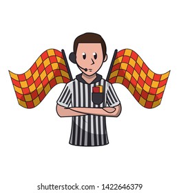 Soccer referee with flags cartoon isolated vector illustration graphic design