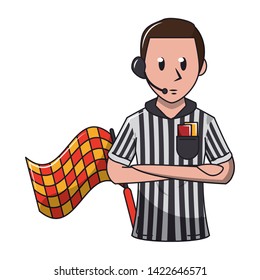 Soccer referee with flags cartoon isolated vector illustration graphic design
