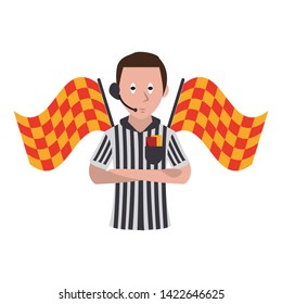 Soccer referee with flags cartoon isolated vector illustration graphic design