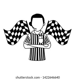 Soccer referee with flags cartoon isolated vector illustration graphic design