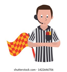 Soccer referee with flags cartoon isolated vector illustration graphic design