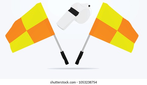 Soccer referee flags and whistle. vector illustration 