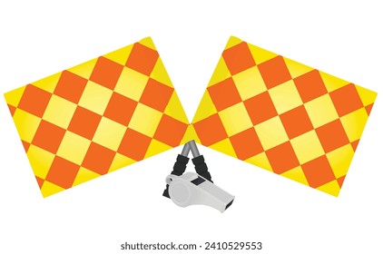 Soccer referee flags and whistle. vector illustration 
