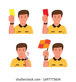 Soccer referee gesture collection icon set in cartoon flat illustration vector isolated in white background