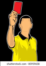 Soccer referee giving red card (football judge hand with red card)