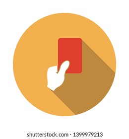 Soccer Referee Hand With Card Icon. Flat Circle Stencil Design With Long Shadow. Vector Illustration.