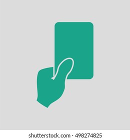 Soccer referee hand with card  icon. Gray background with green. Vector illustration.