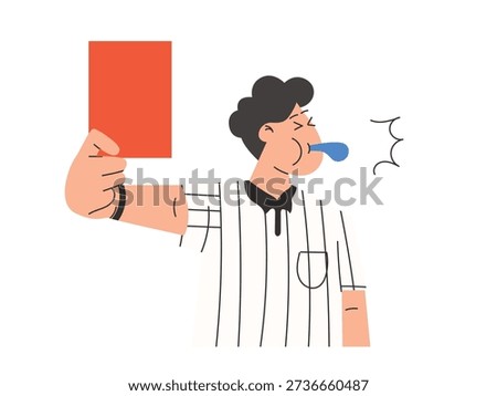 Soccer referee showing red card, hand drawn referee
