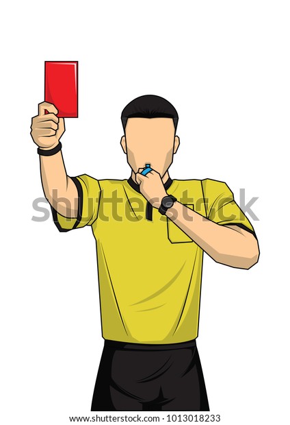 赤いカードを見せたサッカーの審判 ファウルを見せるサッカーの試合の審判 スポーツキャラクターを持つベクターイラスト のベクター画像素材 ロイヤリティフリー