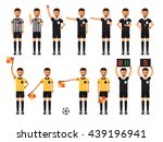 Soccer referees, football referees in actions on white background. Flat design people characters.