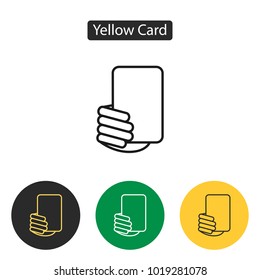 Soccer referees hand with yellow card. Sport accessories collection for info graphics, websites and print media. Vector illustration in line style. Editable stroke