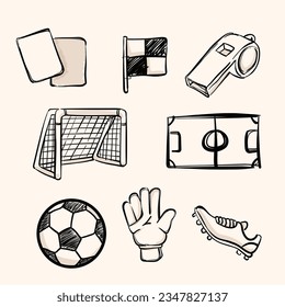 Soccer related icon series in sketch with background cream